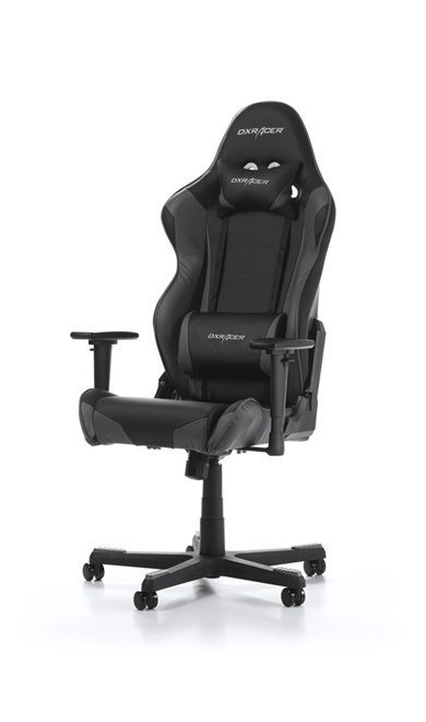 Gaming/Office Chair DXRacer Racing GC-R001-NG-W1, Black/Grey, Premium PU leather + Carbon look PVC, max weight up to 150kg / height 165-195cm, Recline 90°-135°, 3D Armrests, Head and Lumber cushions, Neylon wheelbase, 2" PU Caster, W-22.5kg photo 1