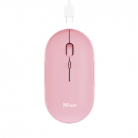 Trust Puck Rechargeable Bluetooth Wireless Mouse, Silent Click, Bluetooth, 2.4GHz, Nano receiver, 800/1200/1600 dbi, USB, Pink thumbnav 1