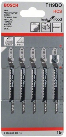 Набор пилок для лобзика Bosch T 119 BO/GST, 2608630310 photo Набор пилок для лобзика Bosch T 119 BO/GST, 2608630310 photo