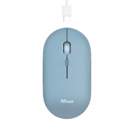 Trust Puck Rechargeable Bluetooth Wireless Mouse, Silent Click, Bluetooth, 2.4GHz, Nano receiver, 800/1200/1600 dbi, USB, Blue thumbnav 1