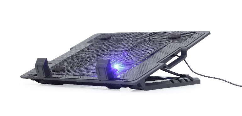 Gembird NBS-1F17T-01, Notebook cooling stand with height adjustment, up to 17”, LED backlight in fans, Large 12 cm cooling fan, 11500 RPM (± 10 %) noise 10 dBA, Black photo 1 Gembird NBS-1F17T-01, Notebook cooling stand with height adjustment, up to 17”, LED backlight in fans, Large 12 cm cooling fan, 11500 RPM (± 10 %) noise 10 dBA, Black photo 1