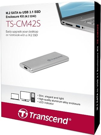 M.2 SSD External case Transcend TS-CM42S, Type 2242, USB3.1 (5Gb/s) interface, Silver, 81.41mm x 33.6mm x 7.5mm photo 2