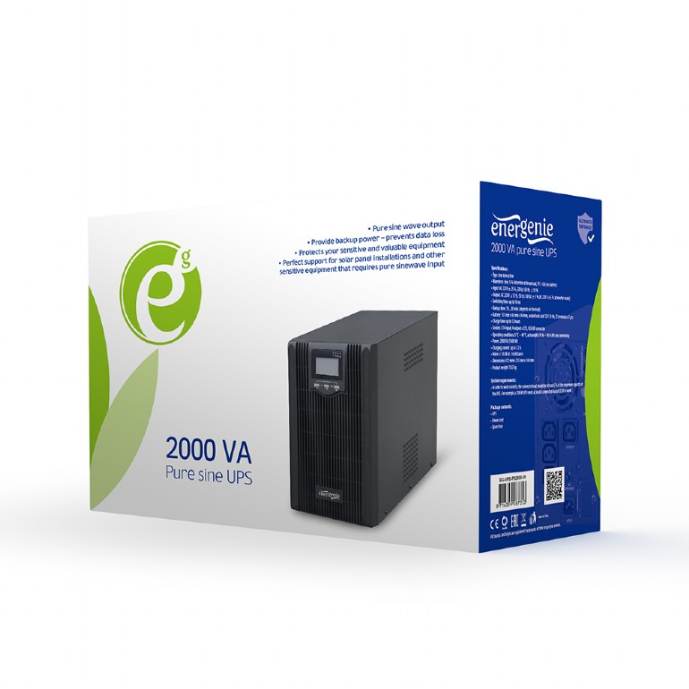 Gembird EnerGenie EG-UPS-PS2000-01, Llne interactive, 2000VA / 1600W, LCD display, Output sockets: 4pcs x C13, USB port photo 4