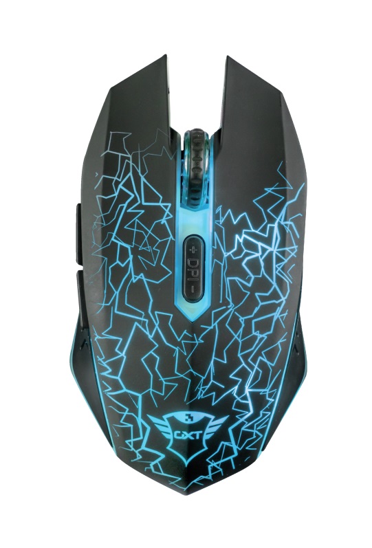 Trust Gaming Mouse GXT 107 Izza Wireless, Micro receiver, 800-2400 dpi, 6 buttons and unique LED light design, Rubberized top cover for a firm grip, Black photo 1