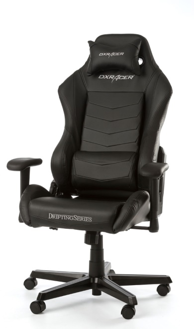 Gaming/Office Chair DXRacer Drifting GC-D166-N-M3, Black/Black, Premium PU leather, max weight up to 150kg / height 145-175cm, Recline 90°-135°, 3D Armrests, Head and Lumber cushions, Aluminium wheelbase, 2" PU Caster, W-23.5kg photo 1