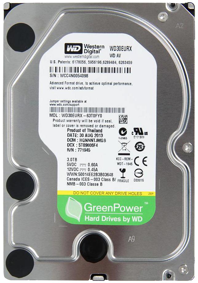 3.5" HDD 3.0TB Western Digital WD30EURX AV-GP™, IntelliPower, 5400 rpm, 64Mb, SATAIII, FR photo 1