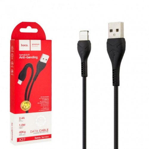 Cable  USB to Lightning HOCO “X37 Cool power”,  1m, Black, up to 2.4A, Charching Data Cable, Outer material: PVC photo 1