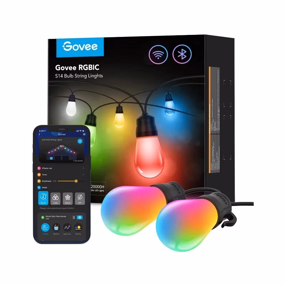 Banda LED de exterior GOVEE RGBIC Smart Outdoor String Lights 15m, 15 Light Bulbs