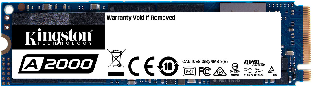 M.2 NVMe SSD 250GB Kingston A2000, Interface: PCIe3.0 x4 / NVMe1.3, M2 Type 2280 form factor, Sequential Reads 2000 MB/s, Sequential Writes 1100 MB/s, Max Random 4k Read 150,000 / Write 180,000 IOPS, SM2263EN controller, 96-layer 3D NAND TLC photo 1