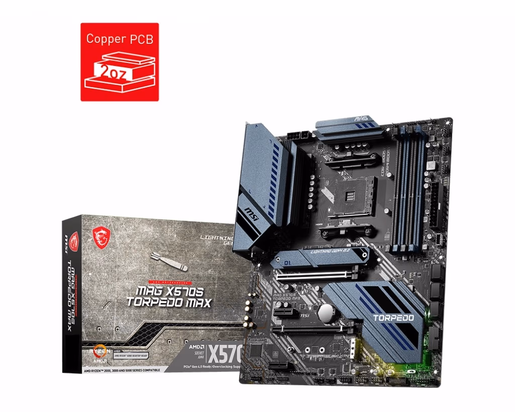 MSI MAG X570S TORPEDO MAX, Socket AM4, AMD X570, Dual 4xDDR4-5100, APU AMD graphics, HDMI, 2xPCIe4.0 X16, 6xSATA3, RAID, 2xM.2 Gen4.0 x4 slot, 2xPCIe X1, ALC 4080 HDA, S/PDIF, 1x2.5GbE, 1xGbE LAN, 5xUSB3.2 Gen2 (3xTypeA+2xC), 6xUSB3.2, RGB Mystic Light, A