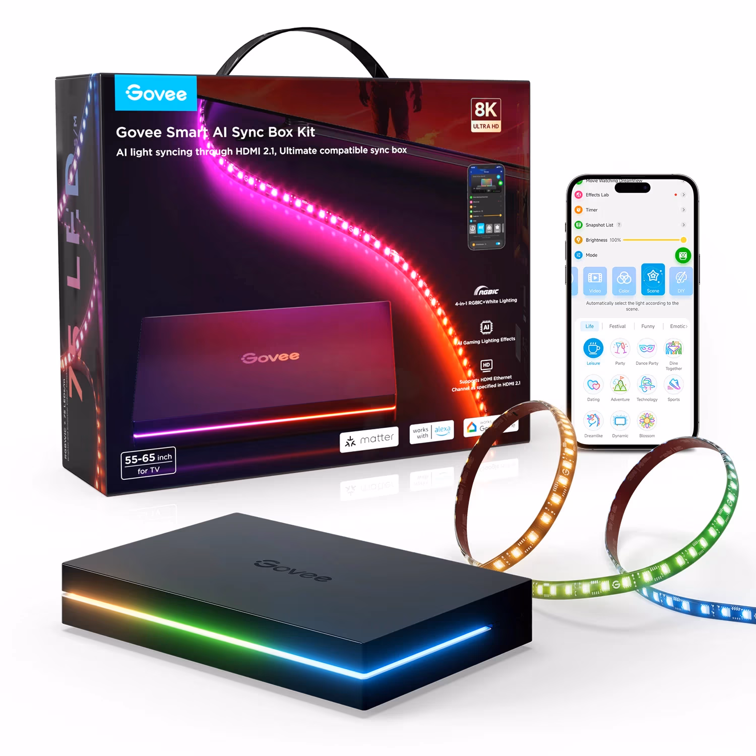 Banda LED pentru TV GOVEE RGBWIC  AI Sync Box (55”-65”)