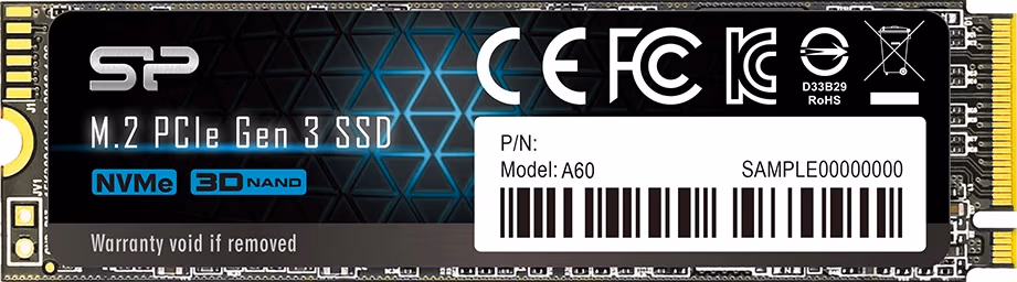 M.2 NVMe SSD Silicon Power A60/ 2.0TB/ PCIe3.0 x4 / NVMe1.3/ M2 Type 2280