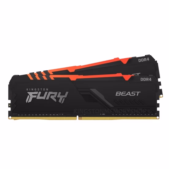 32GB (Kit of 2*16GB) DDR4-3200 Kingston FURY® Beast DDR4 RGB, PC25600, CL16, 1.35V, 1Gx8, Auto-overclocking, Asymmetric BLACK low-profile heat spreader, Dynamic RGB effects featuring Kingston FURY Infrared Sync technology, Intel XMP Ready (Extreme Memo