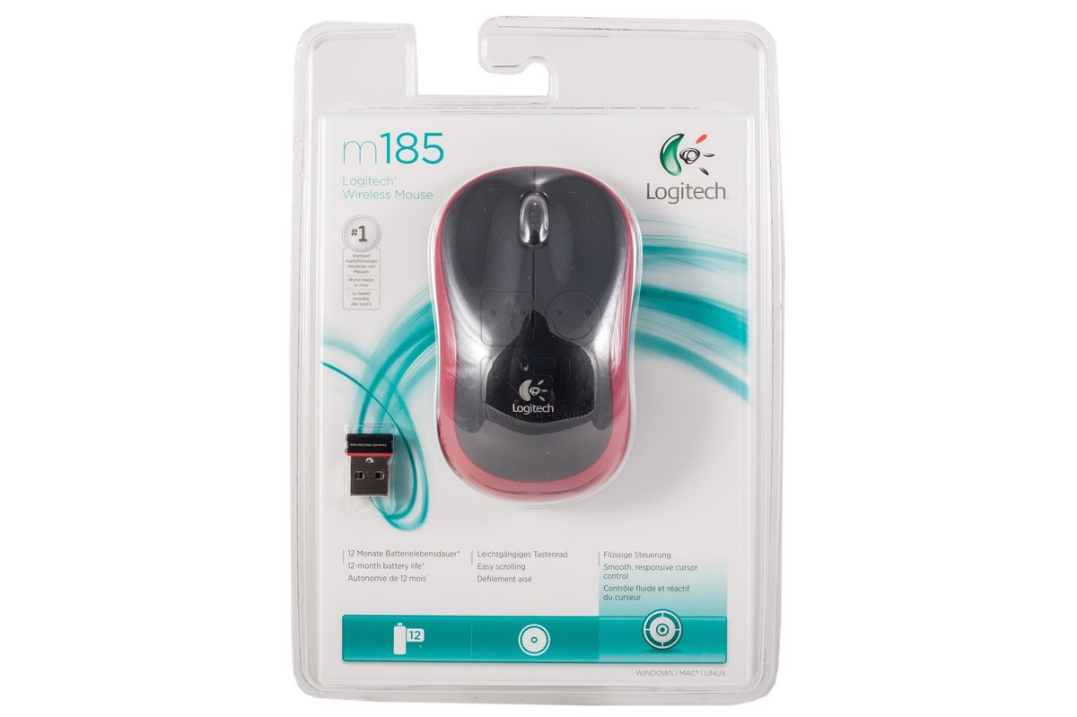 Logitech Wireless Mouse M185 Red, Optical Mouse for Notebooks, Nano receiver, Red/Black,  Retail photo 1