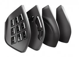 Trust Gaming GXT 970 Morfix Customisable Mouse, 200 - 6400 dpi, Up to 14 programmable buttons, 4 magnetically interchangeable side, 2 left-side plates with 3 or 9-button configurations, Fully adjustable RGB lighting, Braided cable 1,8 m USB, Black thumbnav 2
