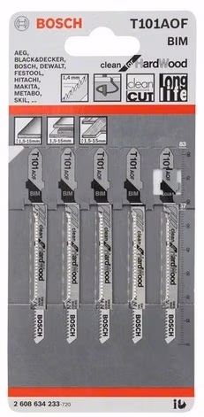 Set de panze de ferastrau pentru puzzle Bosch T 101 AOF / Clean for HardWood, 2608634233
