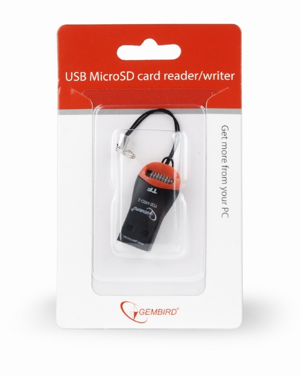 Card Reader Gembird FD2-MSD-3, MicroSDHC, Key ring cord, Black/Orange, USB2.0 photo 4