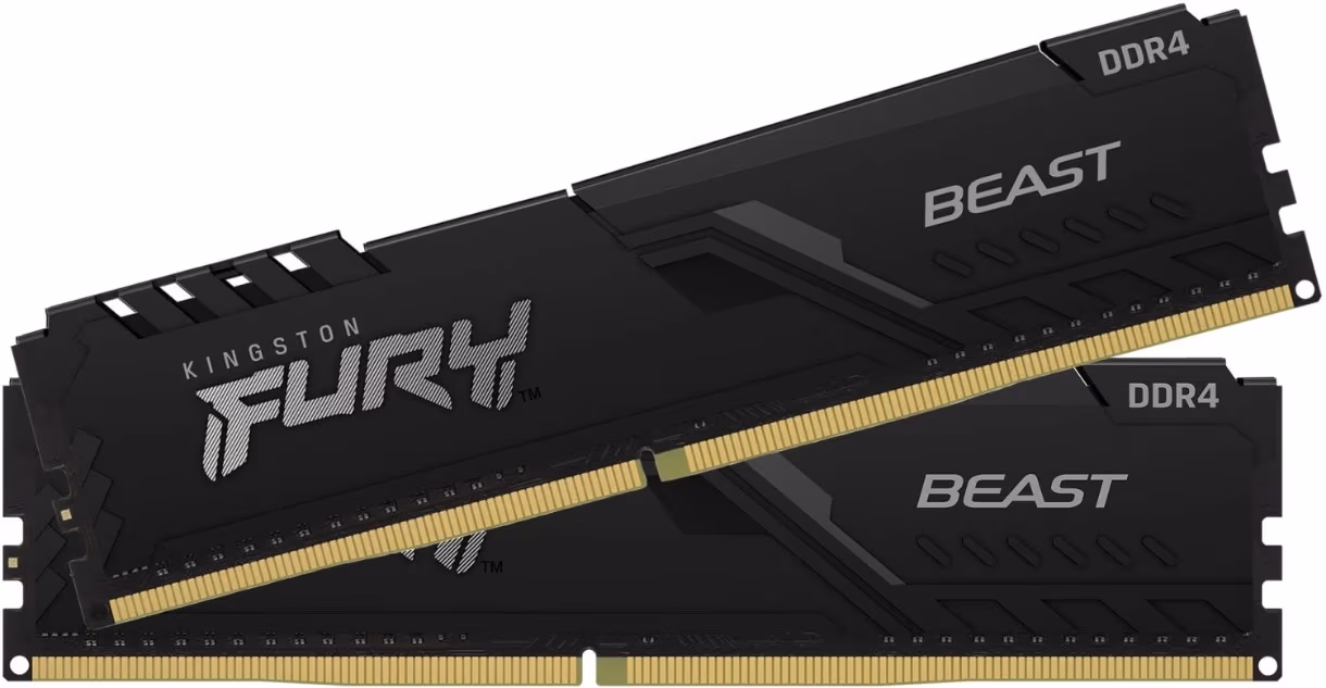 16GB (Kit of 2*8GB) DDR4-2666  Kingston FURY® Beast DDR4, PC21300, CL16, 1.2V, Auto-overclocking, Asymmetric BLACK low-profile heat spreader, Intel XMP Ready (Extreme Memory Profiles)