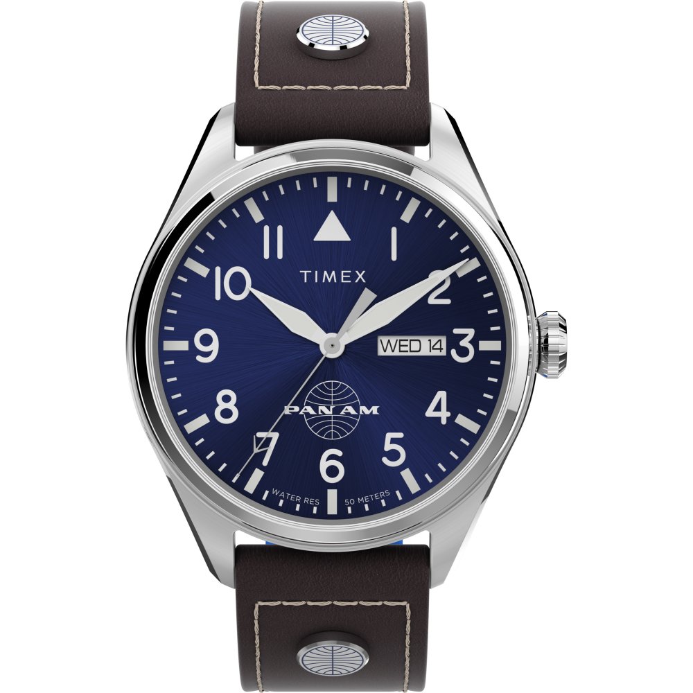 Timex X Pan Am Day-Date 42mm Leather Strap Watch photo 1