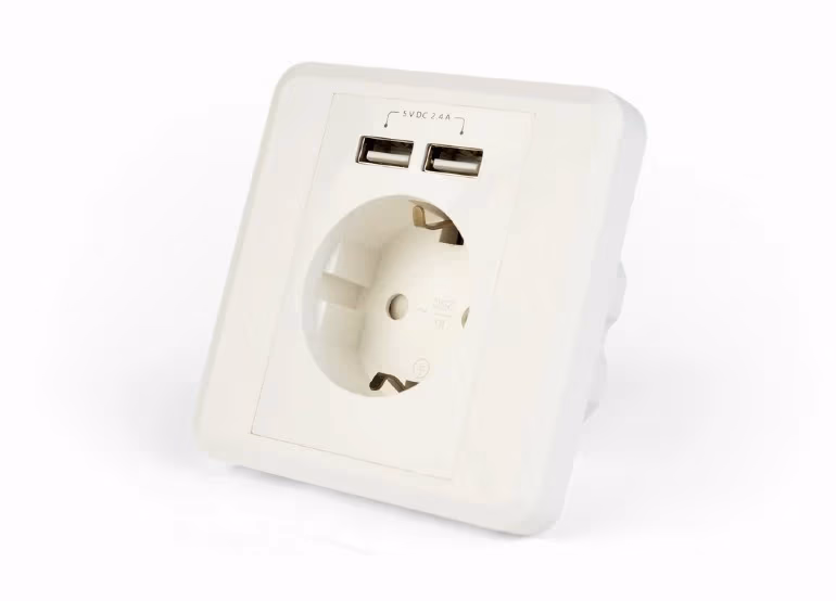 Socket  GEMBIRD AC wall socket with 2 port USB charger, 2.4A, USB charger: 2 ports, 5 V DC up to 2.4 A / 12 W (total), AC rating: up to 250 V, up to 16 A 