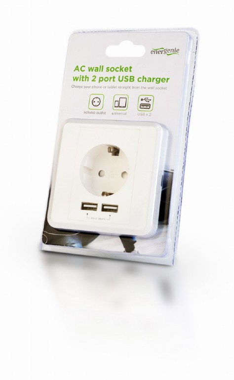 Socket  GEMBIRD AC wall socket with 2 port USB charger, 2.4A, USB charger: 2 ports, 5 V DC up to 2.4 A / 12 W (total), AC rating: up to 250 V, up to 16 A photo 4