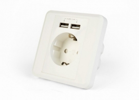Socket  GEMBIRD AC wall socket with 2 port USB charger, 2.4A, USB charger: 2 ports, 5 V DC up to 2.4 A / 12 W (total), AC rating: up to 250 V, up to 16 A thumbnav 1