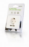 Socket  GEMBIRD AC wall socket with 2 port USB charger, 2.4A, USB charger: 2 ports, 5 V DC up to 2.4 A / 12 W (total), AC rating: up to 250 V, up to 16 A thumbnav 4