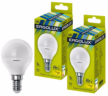 Светодиодная лампа Ergolux LED G45 7W E14 3000K 