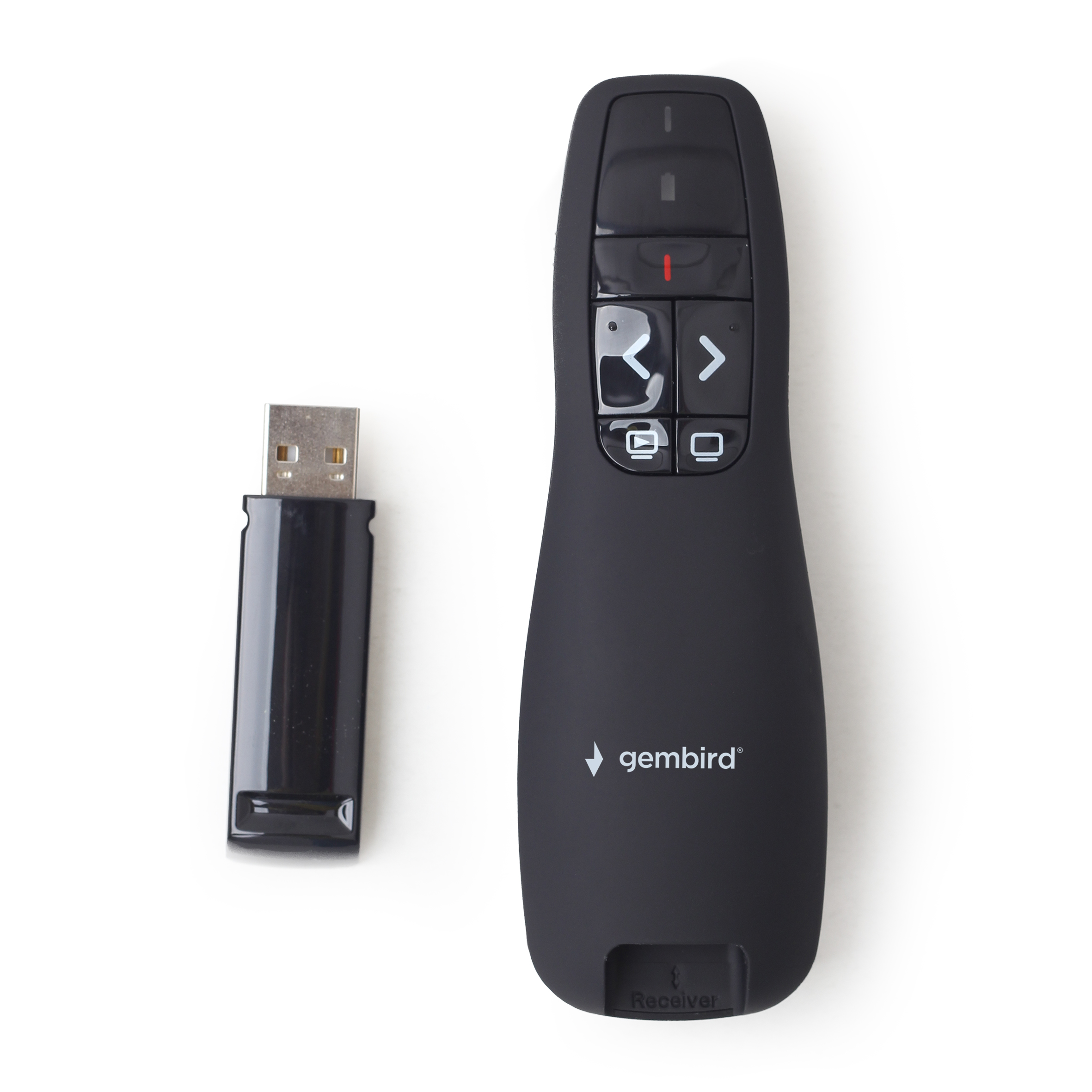 Gembird WP-L-02 Wireless presenter with laser pointer, Wireless 2.4 GHz, Power supply: 2 x AAA battery, up to 10 m, Net weight: 84 g photo 1