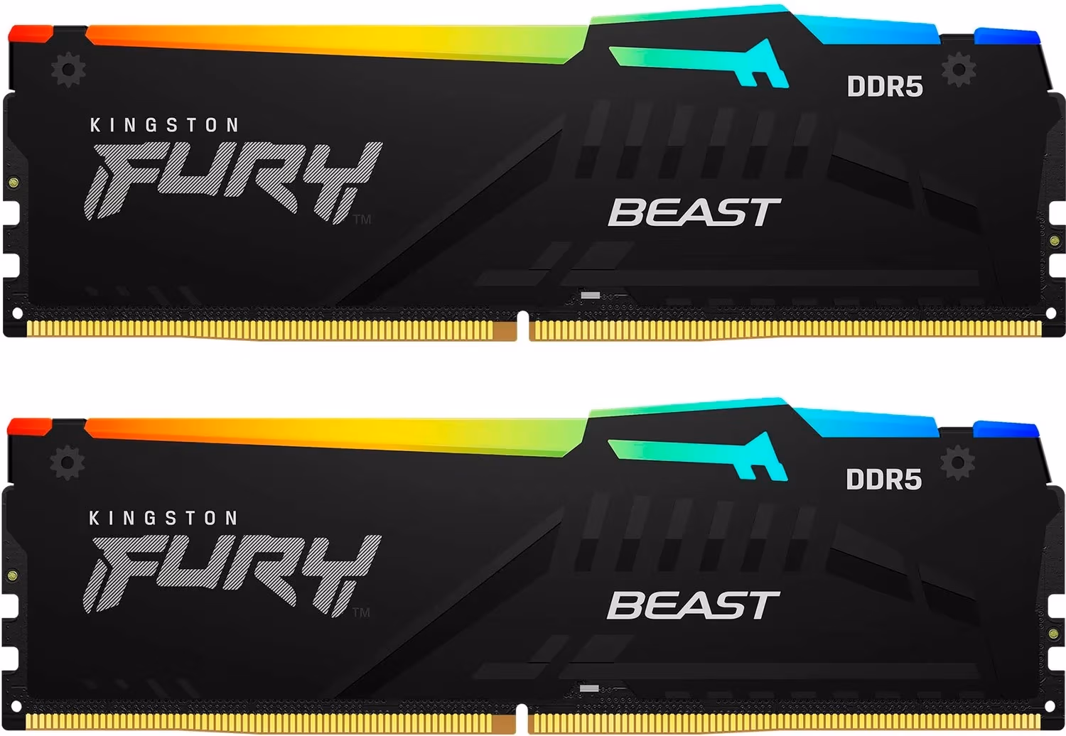 16GB (Kit of 2*8GB) DDR5-5200  Kingston FURY® Beast DDR5 RGB, PC41600, CL40, 1Rx16, 1.25V, Auto-overclocking, Asymmetric BLACK low-profile heat spreader, Dynamic RGB effects featuring Fury Infrared Sync technology, Intel XMP 3.0 Ready (Extreme Memory Prof
