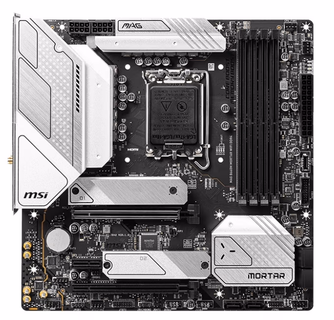 MSI PRO B660M MORTAR WIFI DDR4, Socket 1700, Intel® B660 (12th Gen CPU), Dual 4xDDR4-4800, CPU Intel graphics, HDMI, DP, 2xPCIe X16 4.0, 6xSATA3, RAID, 2xM.2 4.0, 1xPCIeX1, ALC1200 HDA/SPDIF, 1x2.5GbE LAN, WiFi6/BT5.2, 1xUSB-C Gen 2x2, 4xUSB 3.2Gen2(3A+1C