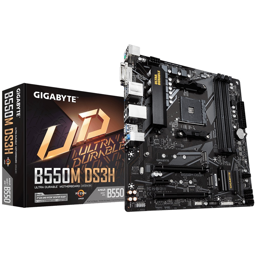 GIGABYTE B550M DS3H, Socket AM4, AMD B550, Dual 4xDDR4-4733, APU AMD graphics, DVI, HDMI, 2xPCIe4.0 X16, 4xSATA3, RAID, 2xM.2PCIe 4.0, 1xPCIeX1, ALC887 HDA, GbE LAN, 6xUSB3.2, RGB Fusion 2.0, mATX photo 4