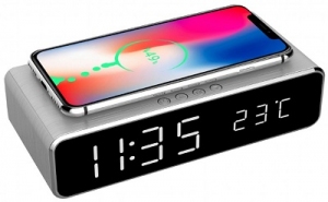Gembird DAC-WPC-01 Digital alarm Clock with Wireless charging function, Black thumbnav 1