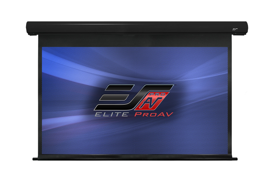 Elite Screens 135"(4:3) 274x206cm Saker Electric Projector Screen Premium, TopDrop 15cm, Black, MaxWhite™ Fibreglass, Extra top black masking border for high ceiling installations, Flush hidden wall mounts photo 1
