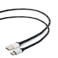 Cable USB2.0/Type-C Premium cotton braided - 2,5m - Cablexpert ACT-USB2-AMCM-2.5M, Black, USB 2.0 A-plug to type-C plug, up to 480 Mb/s thumbnav 1