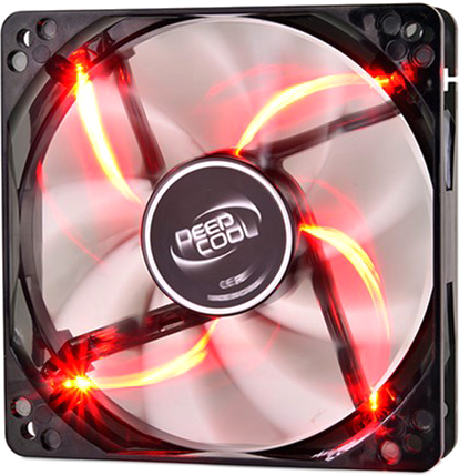 120mm Case Fan - DEEPCOOL "WIND BLADE 120 RED" Fan with 4 red LED, 120x120x25mm, 1300rpm, <26dBa, 65.16CFM, Hydro Bearing, Black photo 1