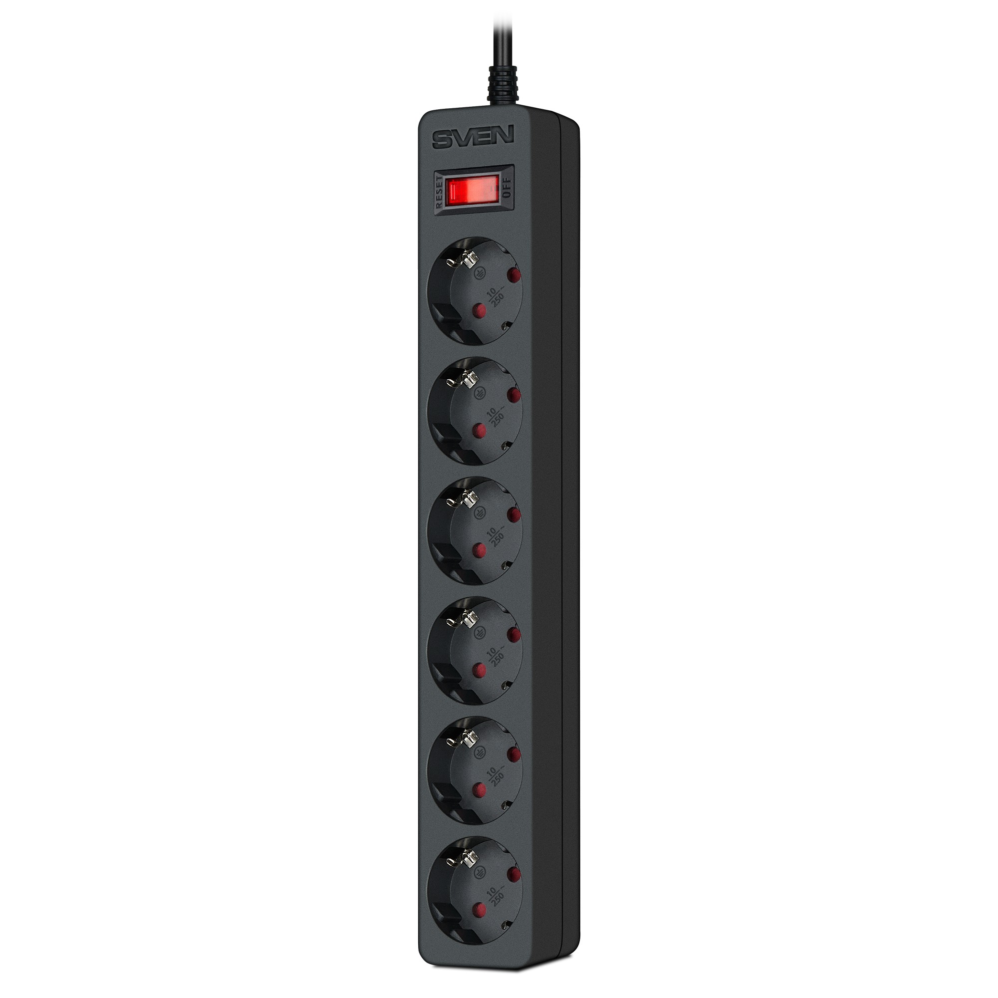 Фильтр сетевой SVEN SF-06E/ 6 Sockets/ 2300W/ 5.0m/ Black photo 1