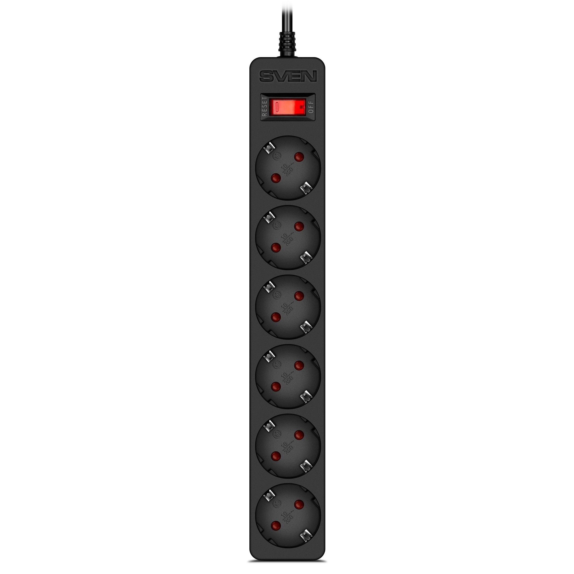 Фильтр сетевой SVEN SF-06E/ 6 Sockets/ 2300W/ 5.0m/ Black photo 2
