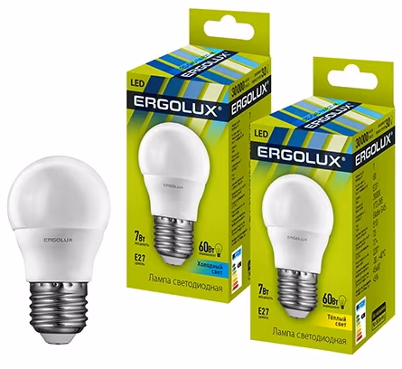 Лампа  энергосберегающая Ergolux LED G45 7W E27 4500K 