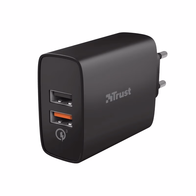 Trust Qmax 30W Ultra-Fast Dual USB Wall Charger with QC3.0, Fast-charge at maximum speed with up to 12W power or ultra-fast charge with up to 18W power with QuickCharge 3.0, Total output power (max): A, W 30W