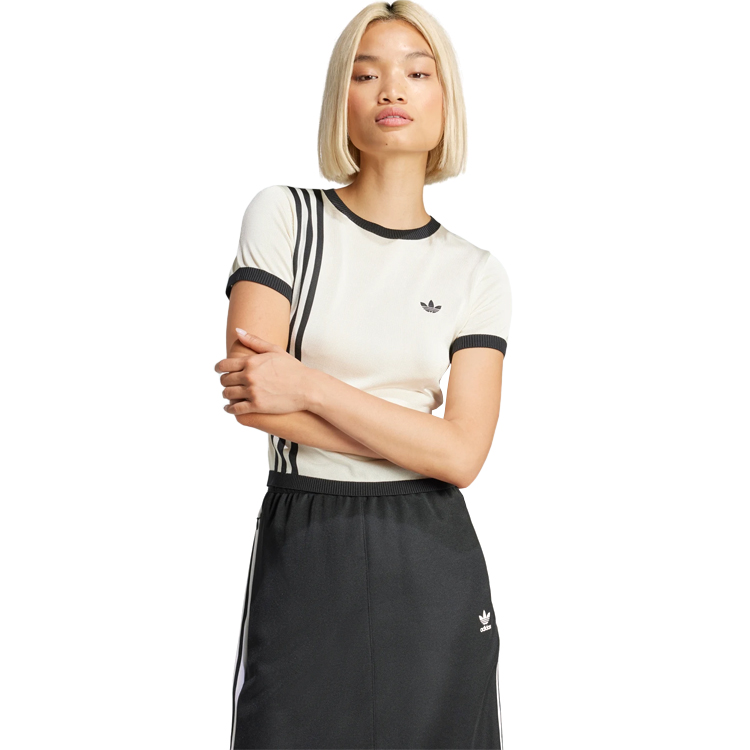Tricou Adidas KNITTED 3S TEE XXS Bej Femei photo 3