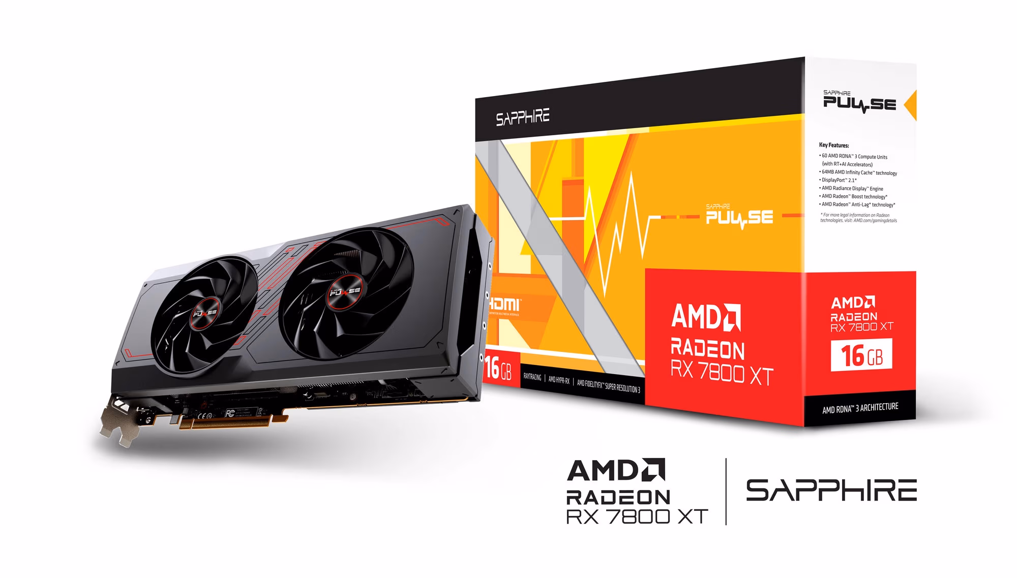 Видеокарта Sapphire PULSE Radeon RX 7800 XT / 16GB / GDDR6 / 256bit