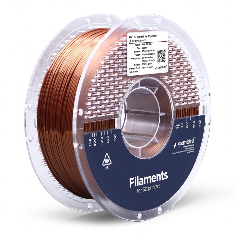 Gembird TPU flexible filament, Copper, High elasticity Thermoplastic Polyurethane, 1.75mm, 1kg photo 1 Gembird TPU flexible filament, Copper, High elasticity Thermoplastic Polyurethane, 1.75mm, 1kg photo 1