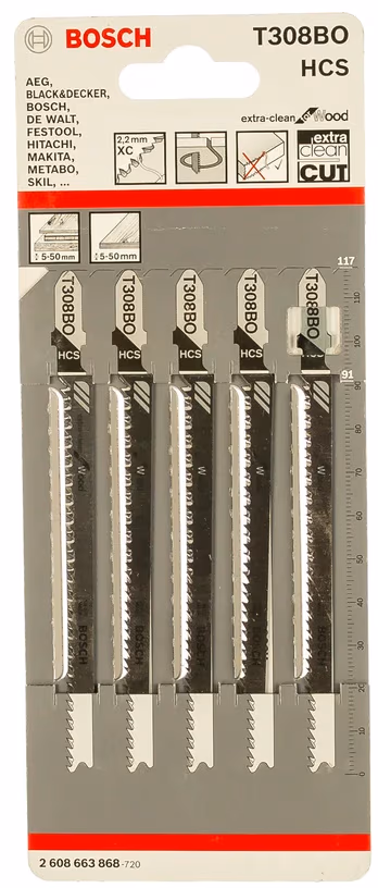 Set de panze de ferastrau pentru puzzle Bosch T 308 BO Extra Clean Curve Cut, 2608663868