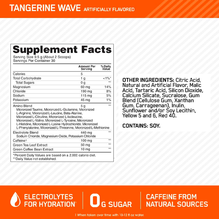 Aminoacizi Optimum Nutrition ESSENTIAL AMIN.O. ENERGY + ELECTROLYTES, Tangerine Wave, 285g photo 2