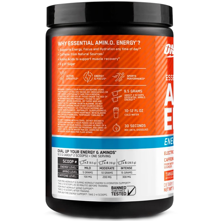 Aminoacizi Optimum Nutrition ESSENTIAL AMIN.O. ENERGY + ELECTROLYTES, Tangerine Wave, 285g photo 3