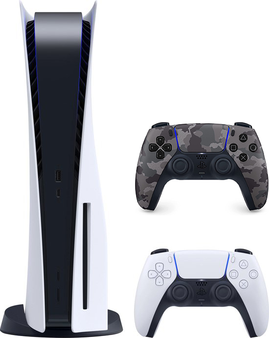 Game Console Sony PlayStation 5 (Disc), 825GB, White; Japanese Version, 1 x Gamepad White (Dualsense) + 1 Gamepad Grey Camo (Dualsense) photo 1