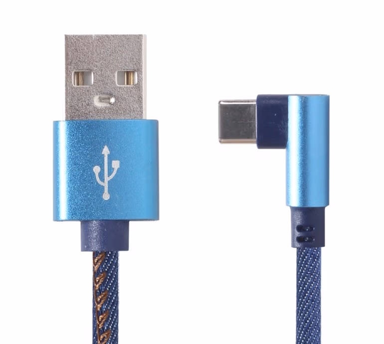 Cable Type-C 1m - CC-USB2J-AMCML-1M-BL, Premium jeans (denim) Type-C USB cable with metal connectors, 1 m, blue, angled 