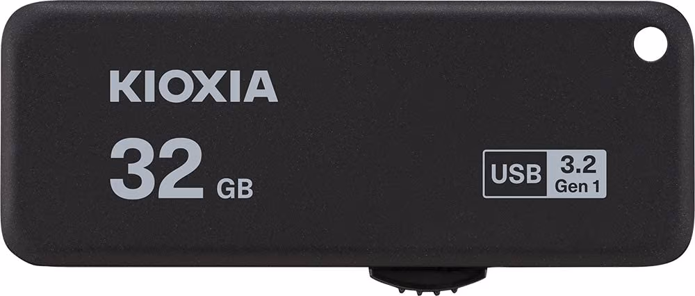 32GB USB3.2 Kioxia (Toshiba) TransMemory U365 Black, Plastic, Capless, Sliding retractable design (Read 150 MByte/s, Write 40 MByte/s)