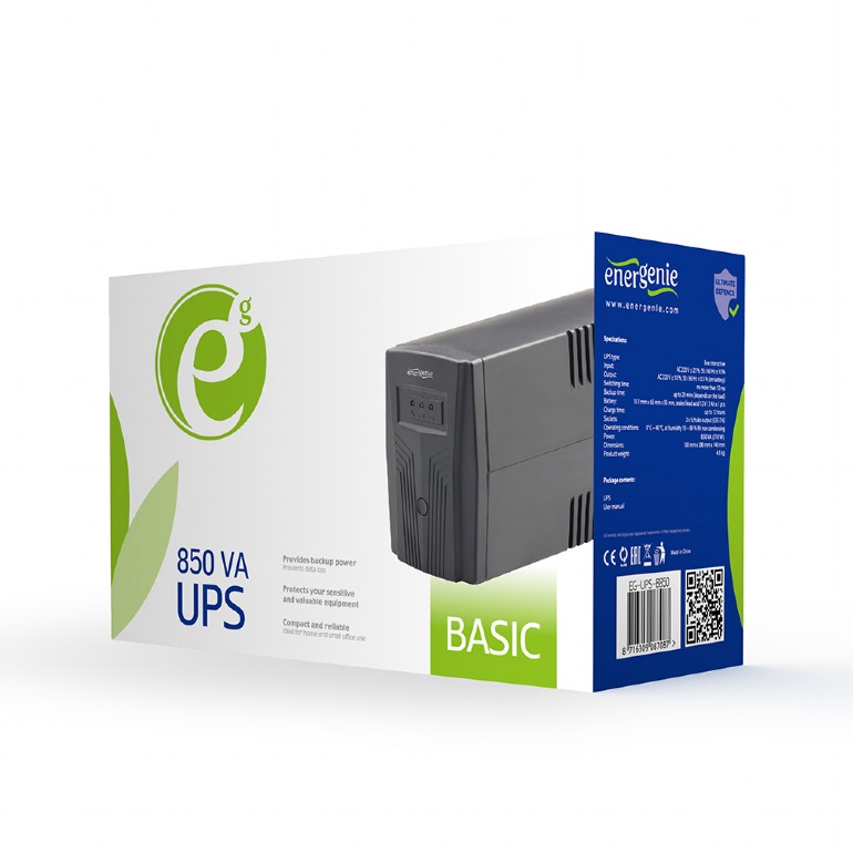 Gembird EnerGenie EG-UPS-B850 VA ”Basic 850” 850VA  / 510W UPS with AVR, Sockets: 2 x Schuko sockets, advanced photo 2